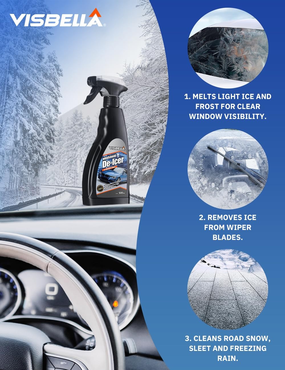 De-Icer Spray for Windshield & Wipers Extreme Winter Protection Melts Ice & F…