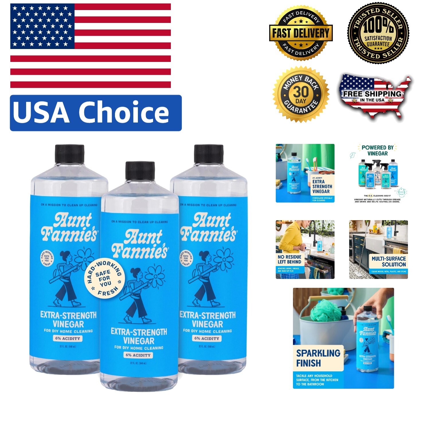 Effective Grime-Busting Cleaning Vinegar – 32 oz (3-Pack) – Residue-Free Formula