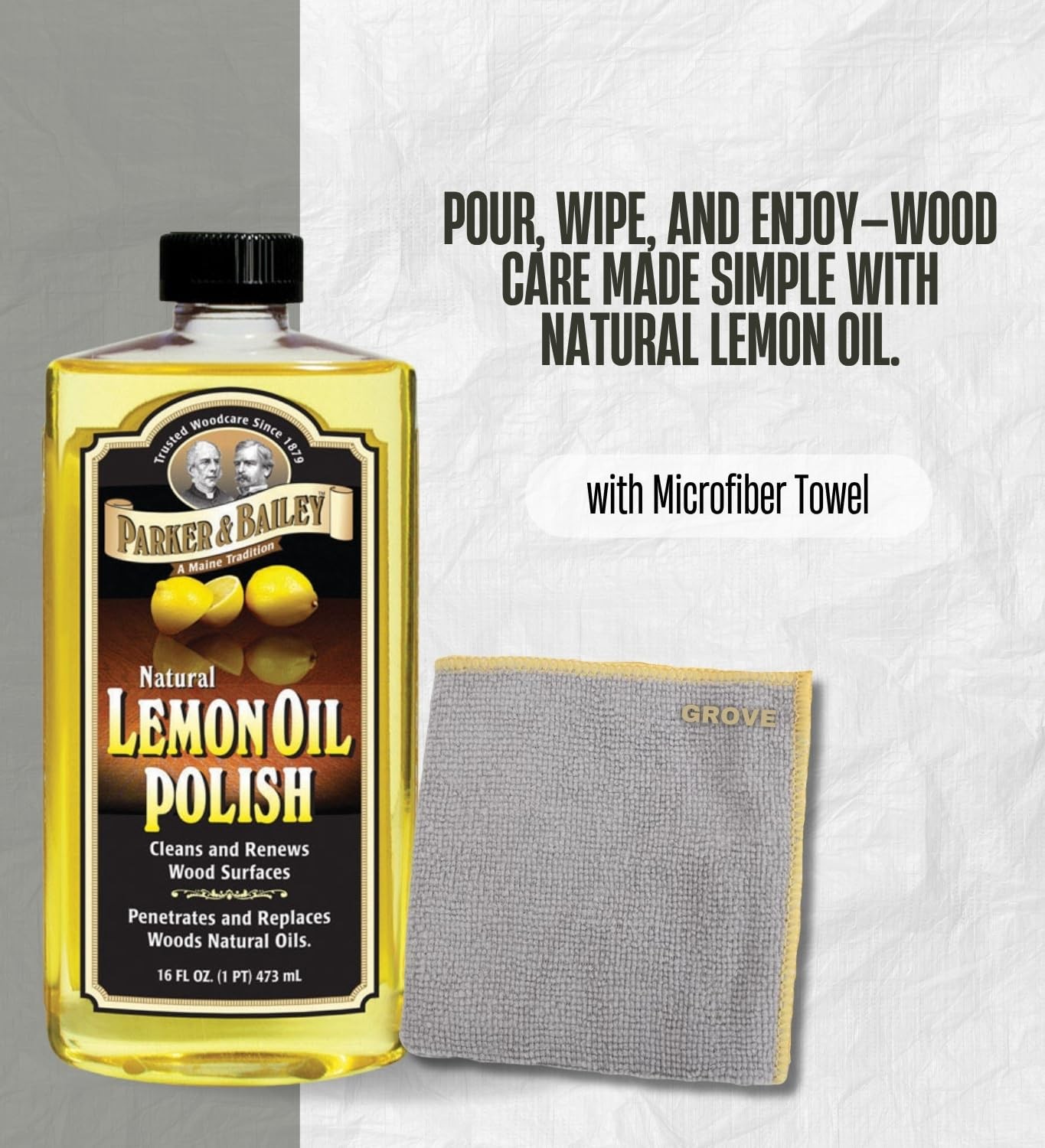 Parker & Bailey Lemon Scent Lemon Oil 16 oz Liquid Bundle with Microfiber Clo…