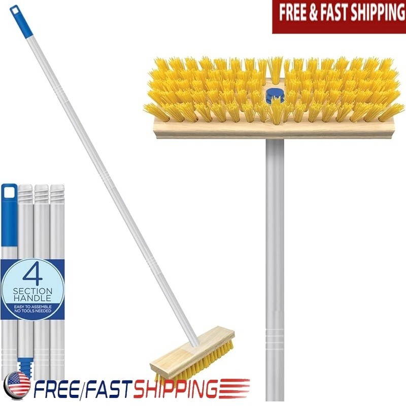 Sturdy Poly Fiber Bristle Scrub Brush W/ Threaded Handle Cleaning Floors New