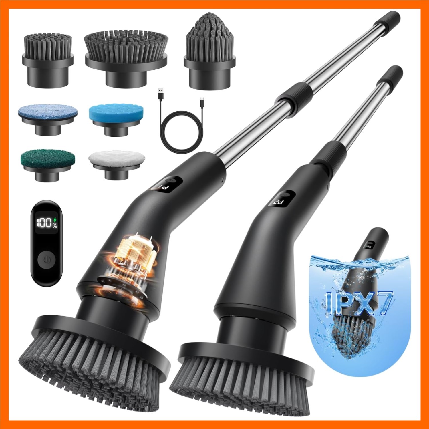 Electric Spin Scrubber, Cordless Cleaning Brush for Bathroom Shower Tub, Wate…