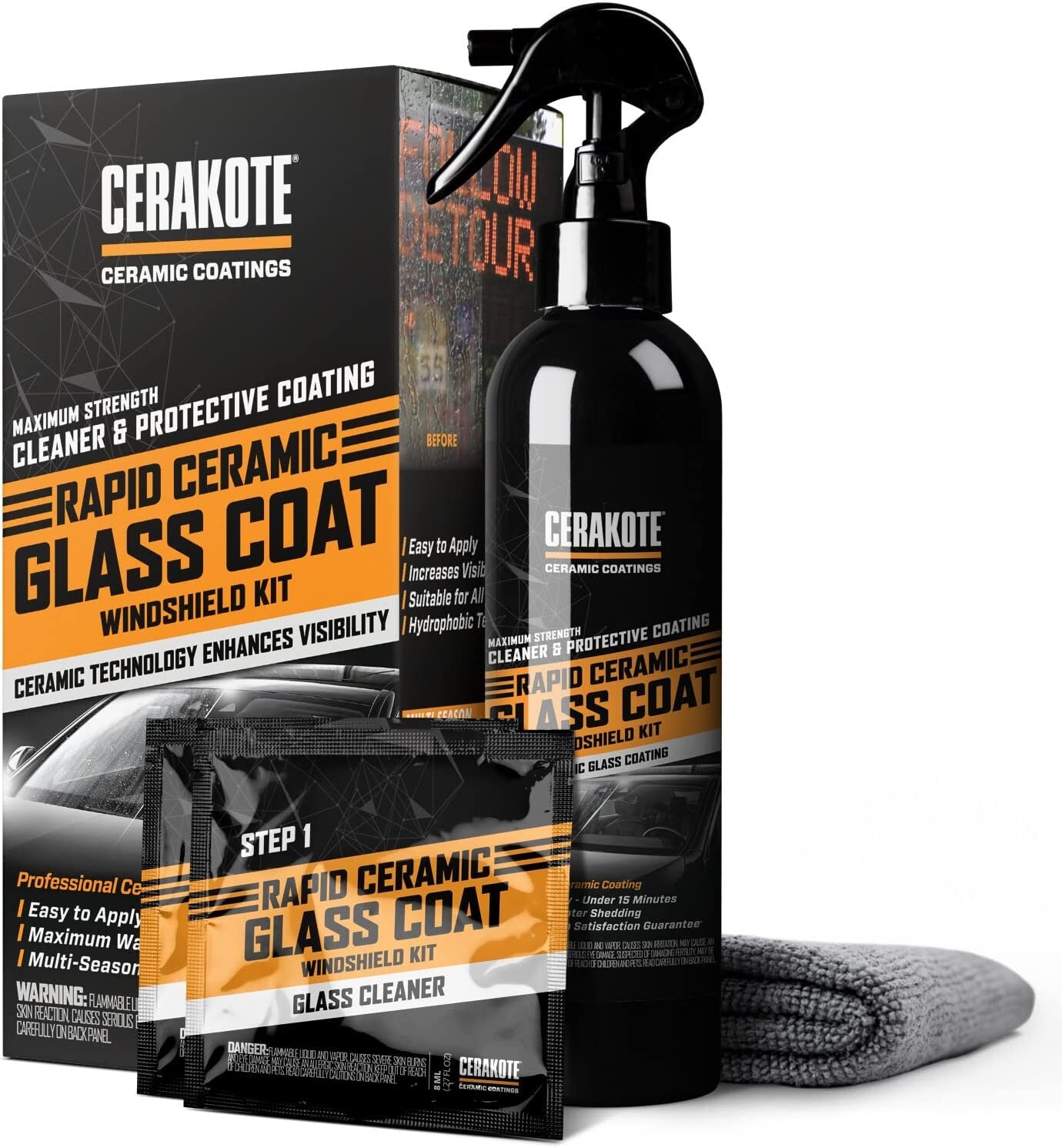 CERAKOTE® Rapid Ceramic Glass Coat Windshield Kit (8 Oz Bottle)– Max Strength