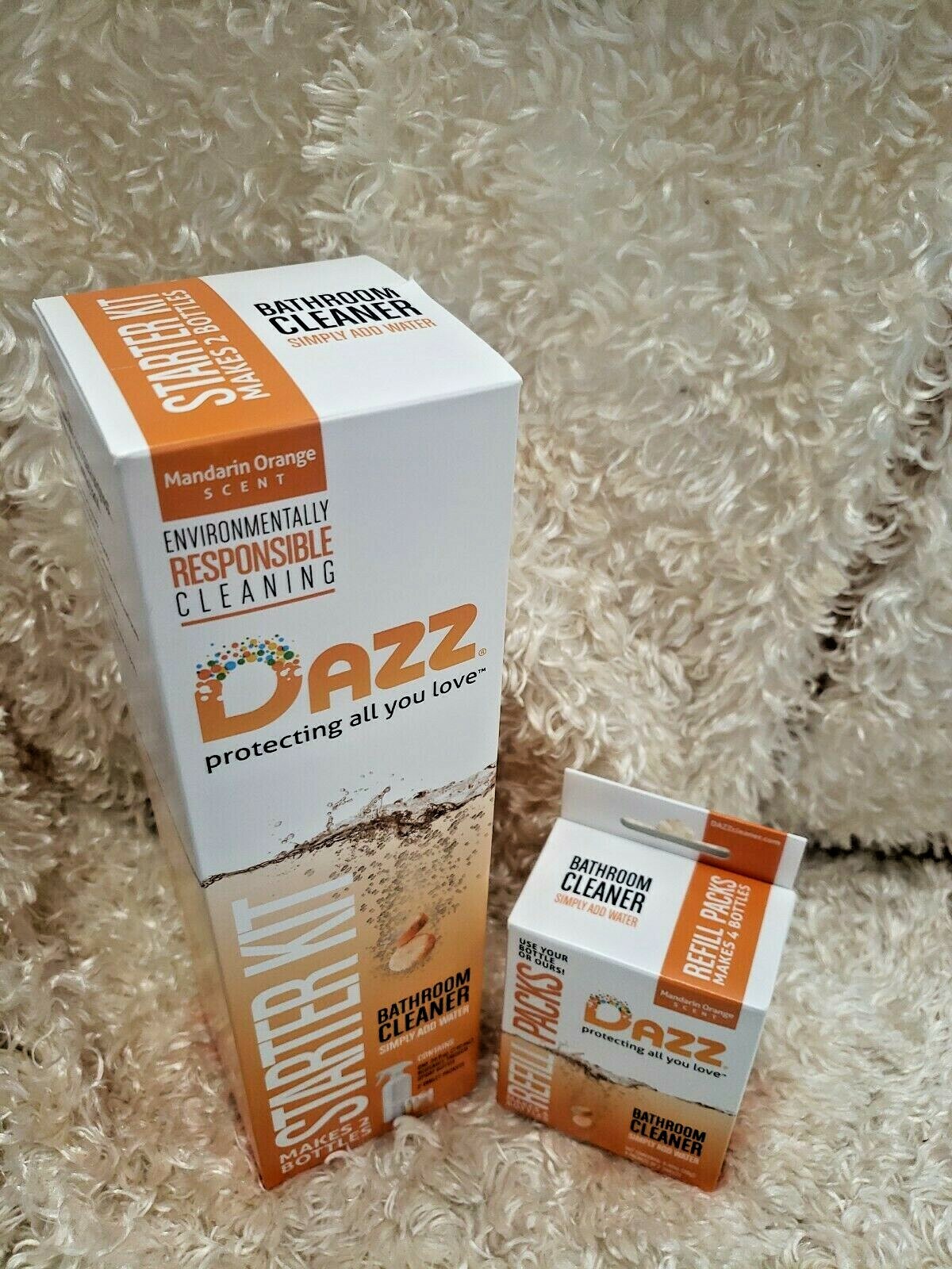 DAZZ Bathroom Cleaner Starter Kit & Refill Packs-Mandarin Orange Lot/2 NEW!