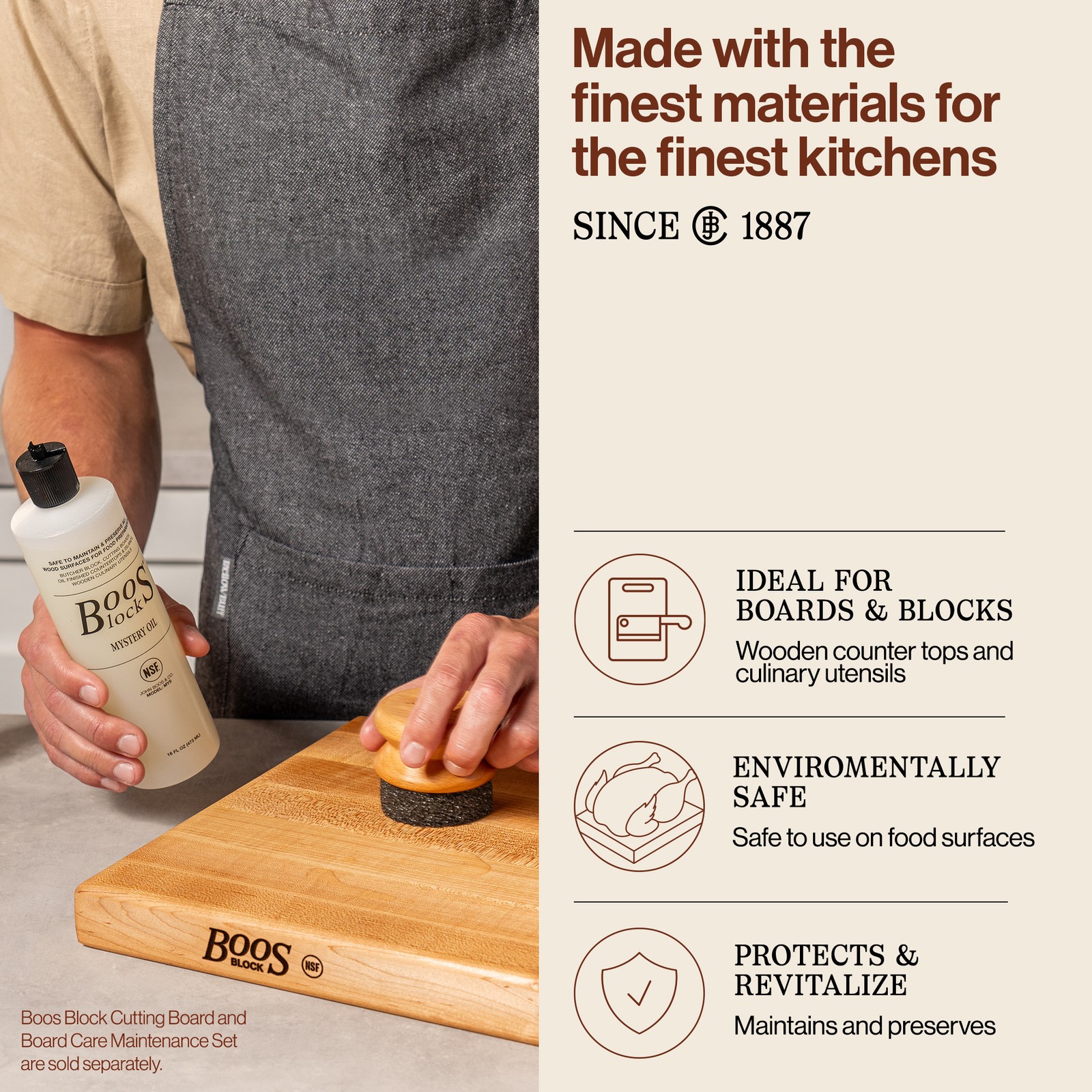 John Boos 2-Piece Wood Cutting Board Care Set with Oil and Applicator