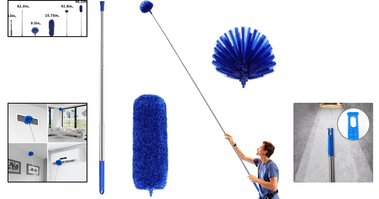 Cobweb Duster Kit with Telescopic Pole – Washable, Safe for High Cleaning
