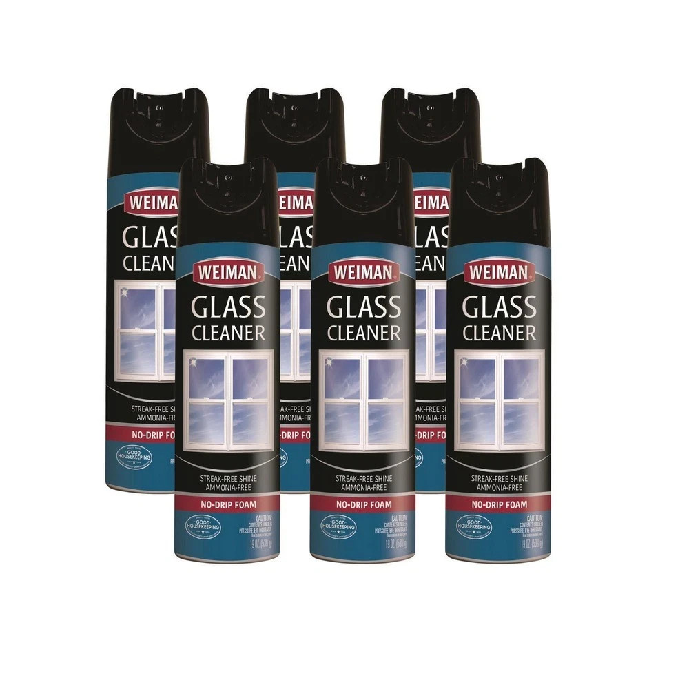 Lot of 6 WEIMAN 19 ounce Aerosol Spray Can Free Foaming Glass Cleaner No Drip