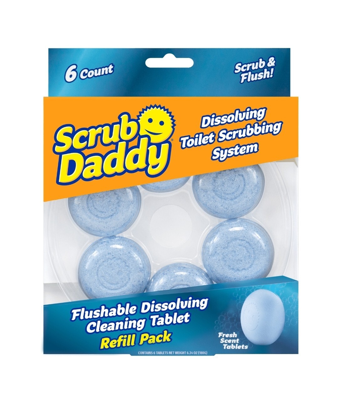 [3X] Scrub Daddy Fresh Rain Toilet Brush Scrubbing System Refills 6-Ct [G3R]