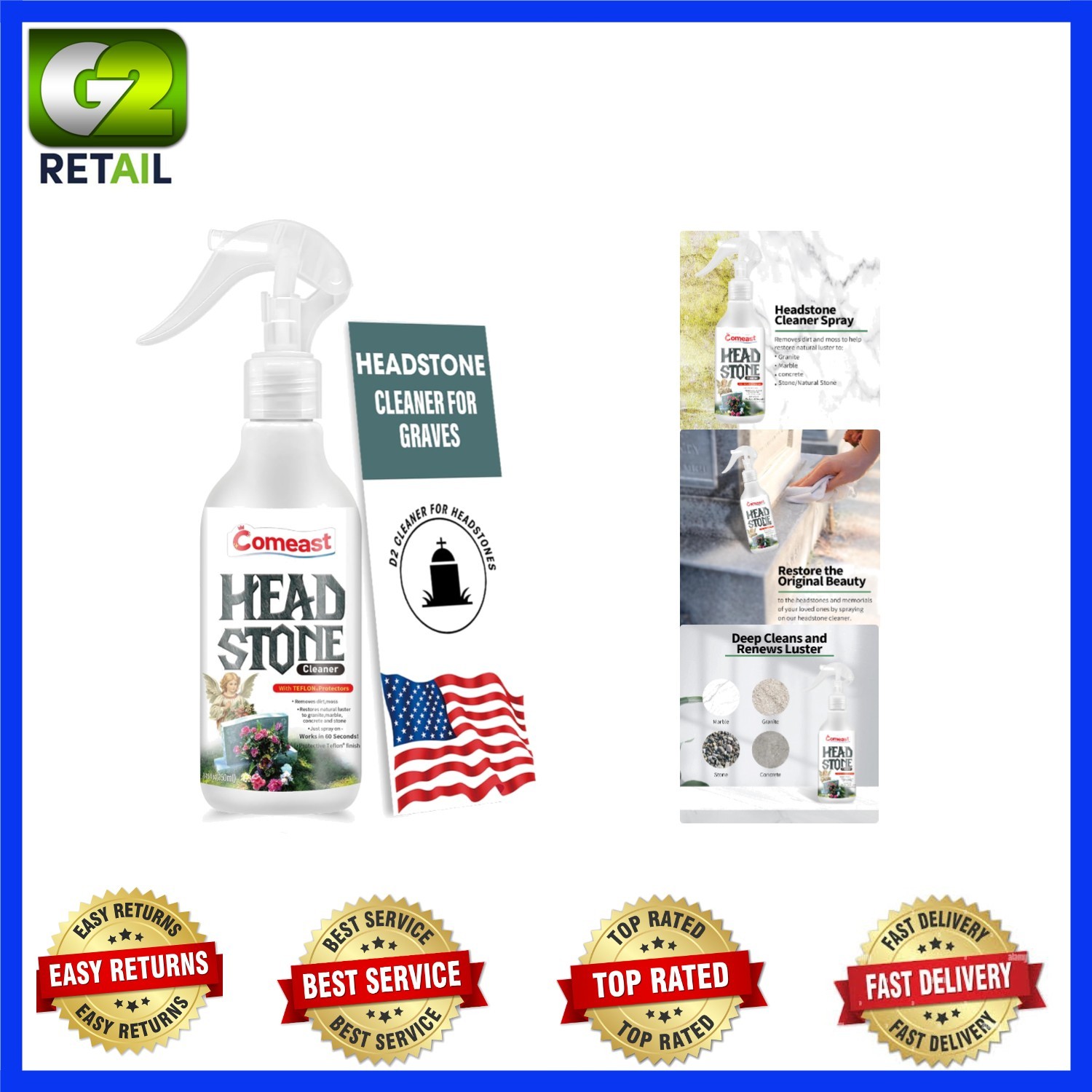 8.45 Fl oz Non-Abrasive Headstone Cleaner – Preserve Gravestone Beauty & Legacy