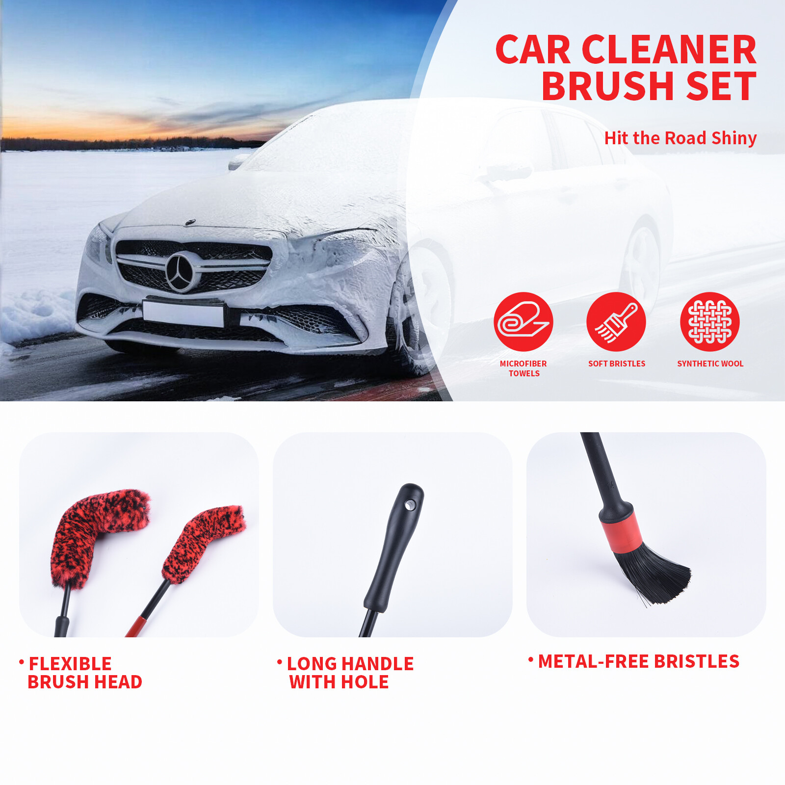Car Wheel Brush Kit & Detailing Brush Cleaning Towels for Wheels Rims Cleaner