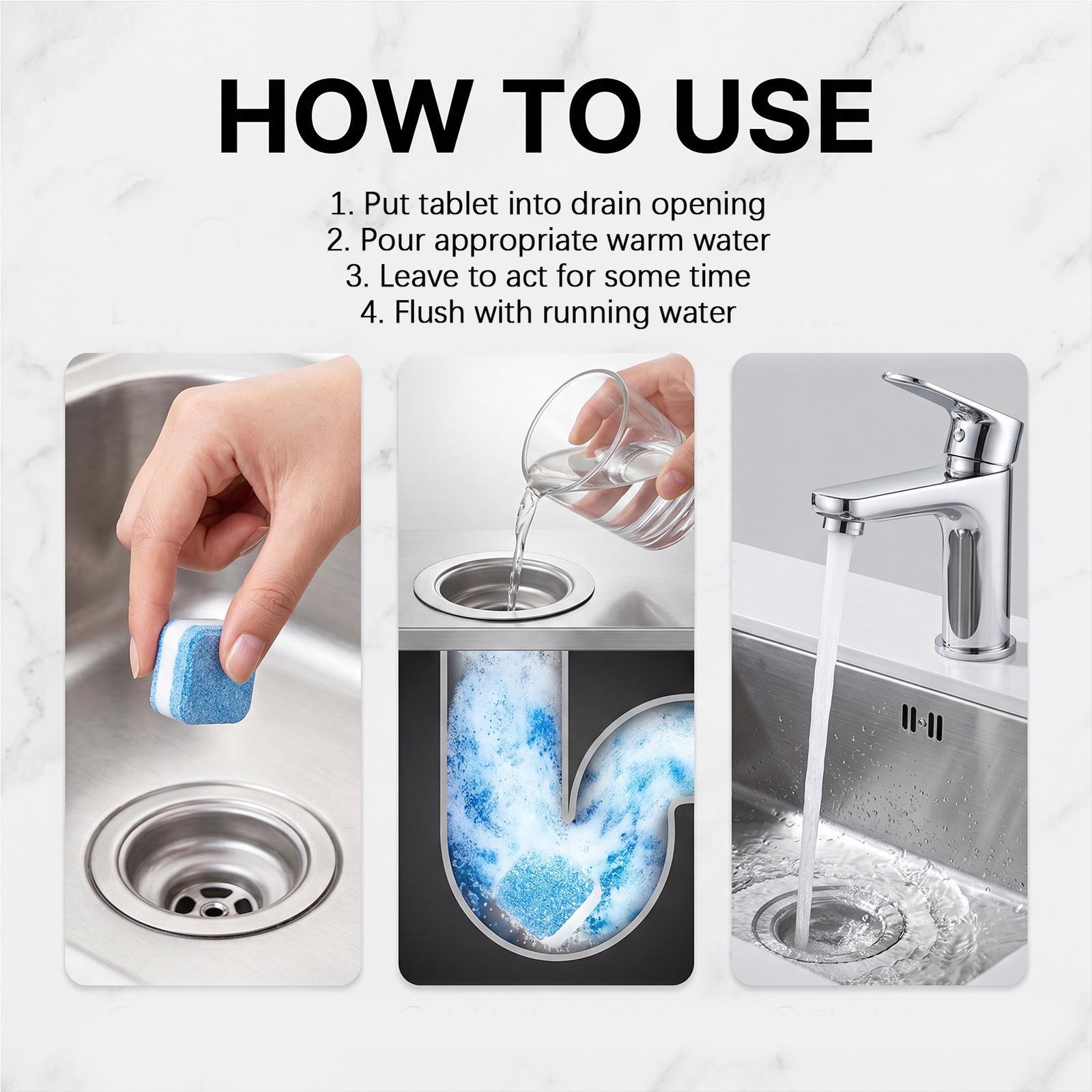 Drain Cleaner Tablets 24 Pieces Powerful Safe Prevents Clogs Household Sinks