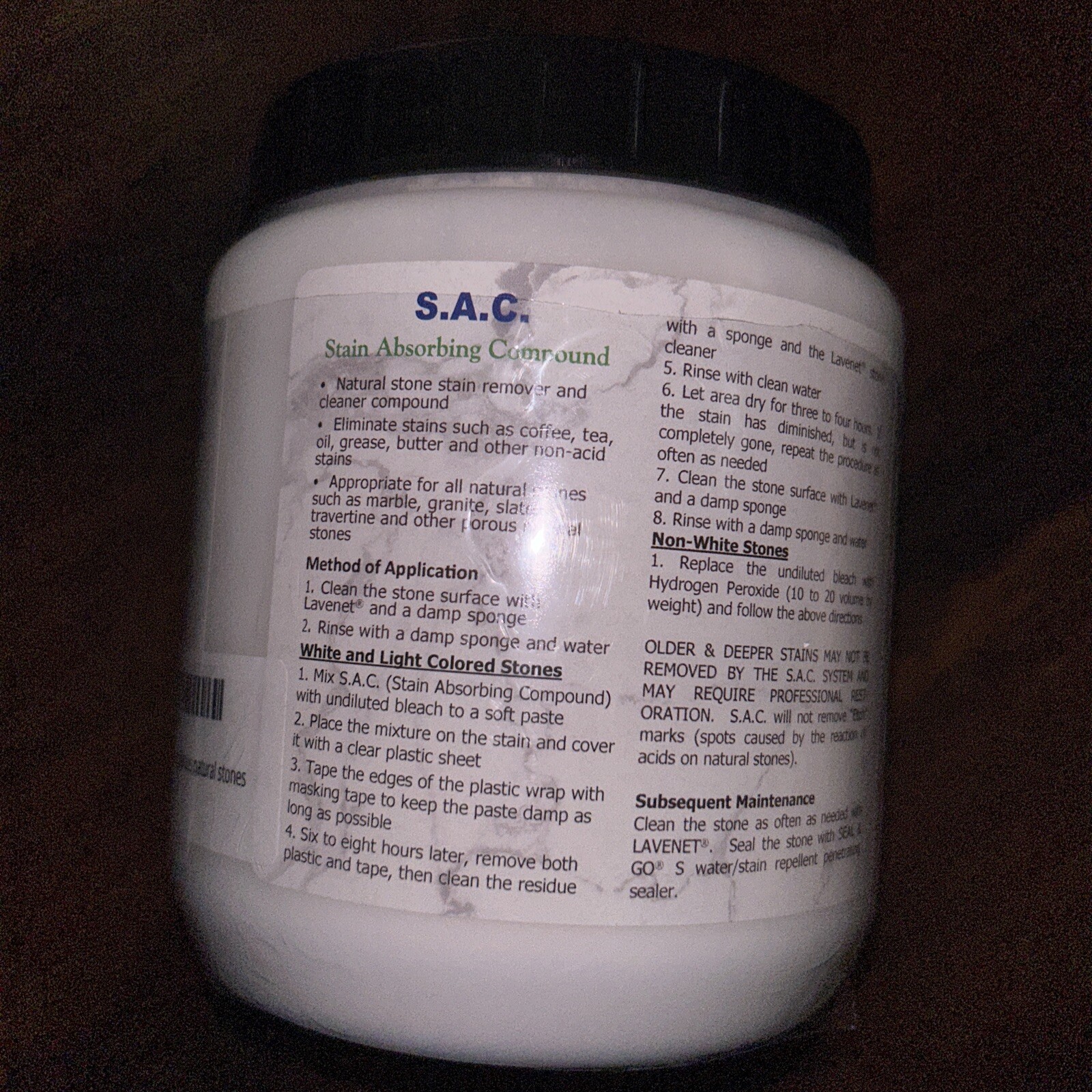 STONEWORKS Stain Absorbing Compound Marble Granite Travertine Other Stones 2.2lb