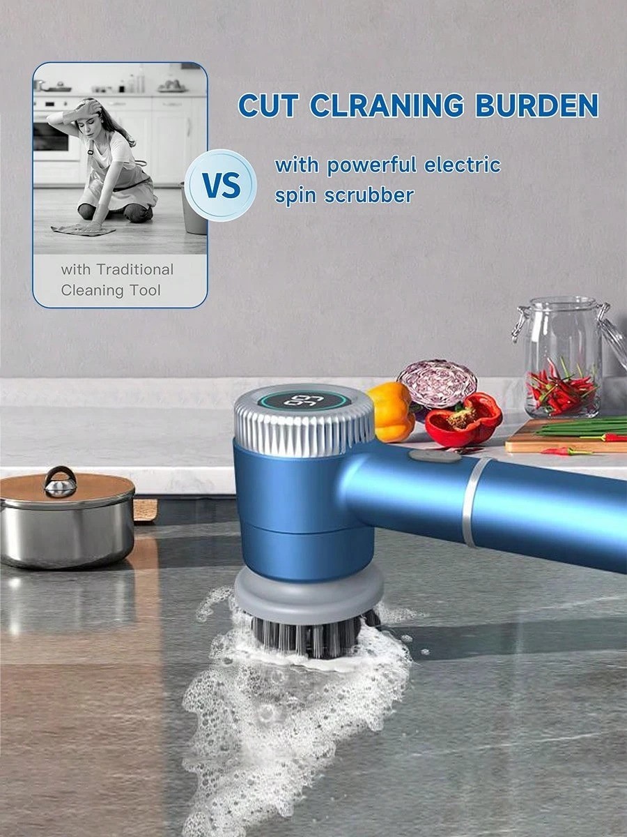 Electric Spin Scrubber Cordless Cleaning Brush 360 Rotating Bathroom Kitchen