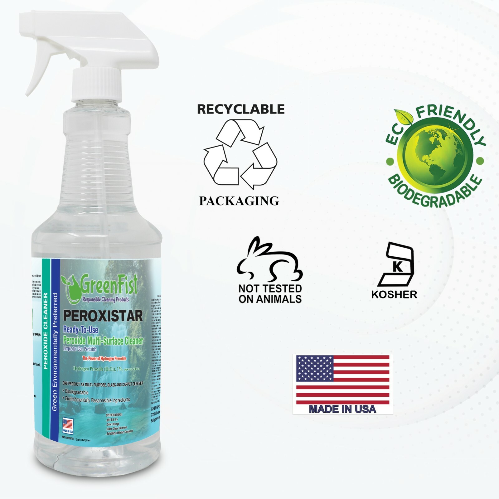 Hydrogen Peroxide All Purpose( Toilet, Carpet,Glass,Stain) Cleaner 32 oz.1 QUART