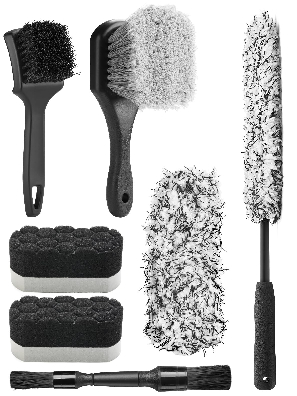 7PCS Car Wheel Cleaning Pro Kit, Tire Brush, Soft-bristled Rim Brush, Microfi…