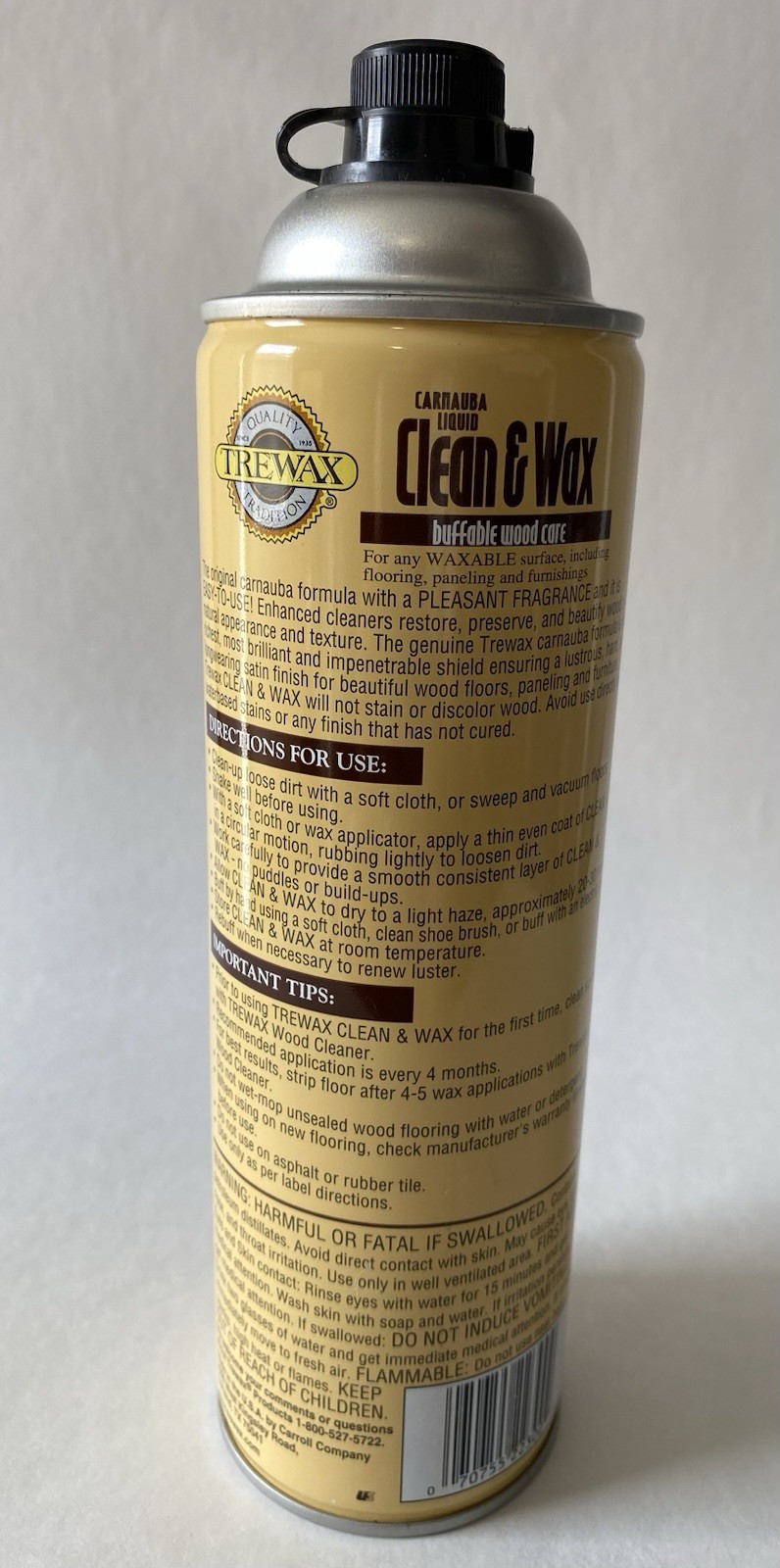 Trewax Clean & Wax Carnauba Liquid Buffable Wood Floor Care 22 Oz Can ~ 95% full