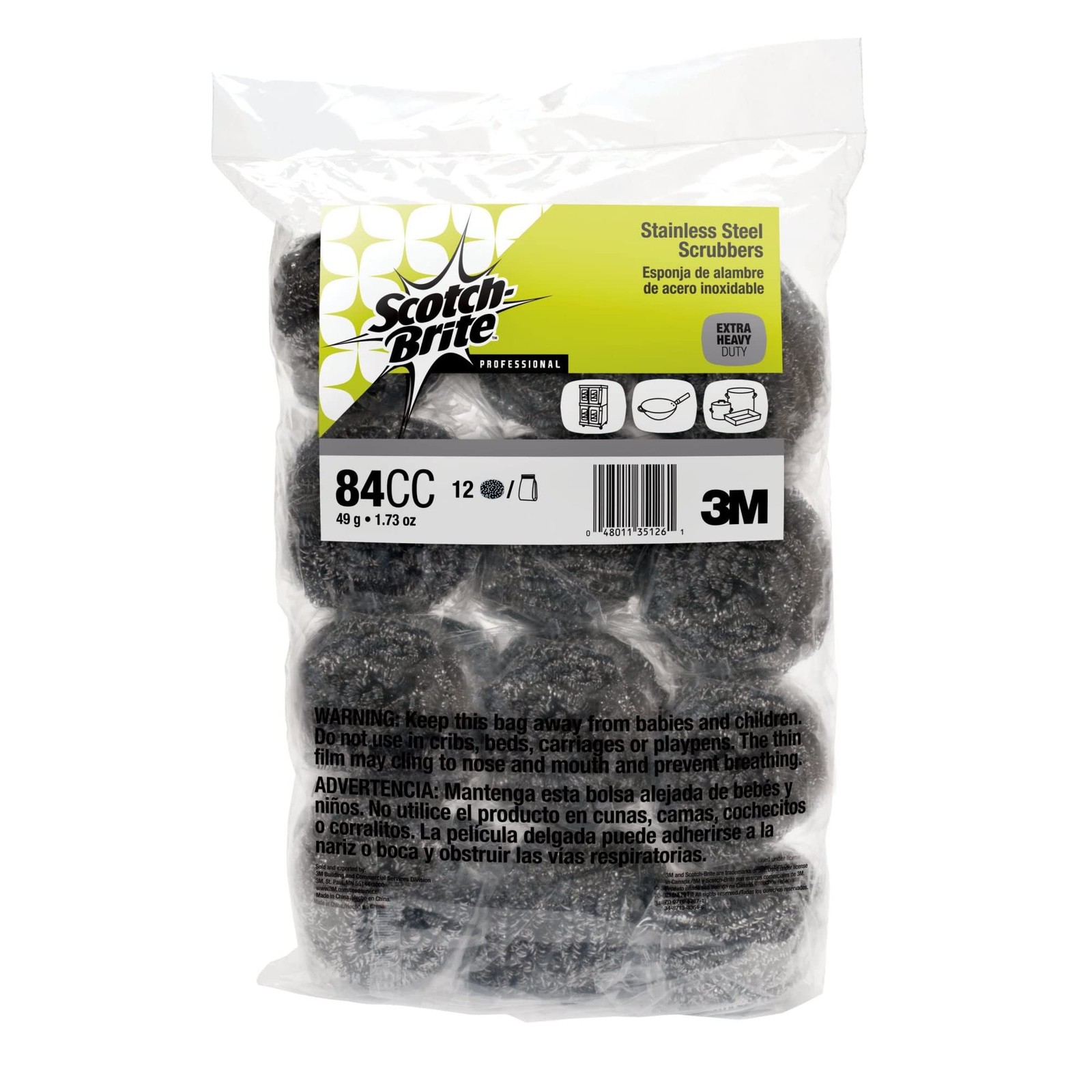 Scotch-Brite Stainless Steel Scrubber 84CC, 1.75 Oz