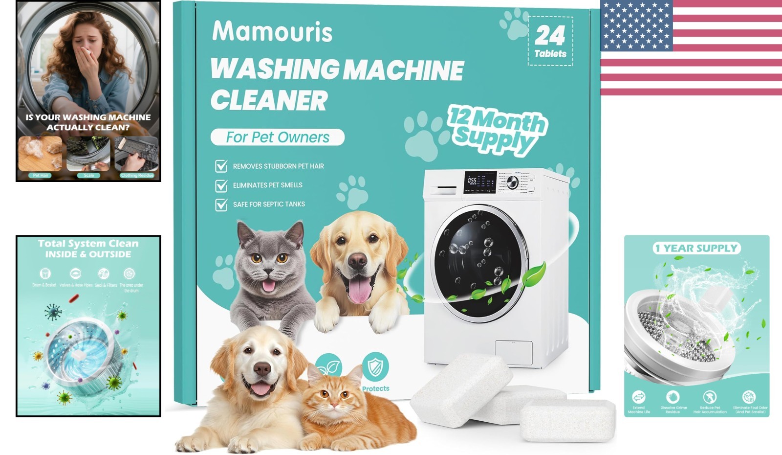 Formulated for Pet Owners: 24 Pack Washing Machine Cleaner – Unscented & Easy