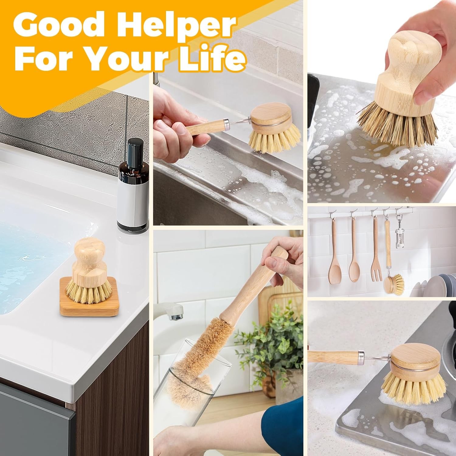 5 Pcs Bamboo Dish Brush Set Practical Dish Cleaning Brush Set Multifunctional