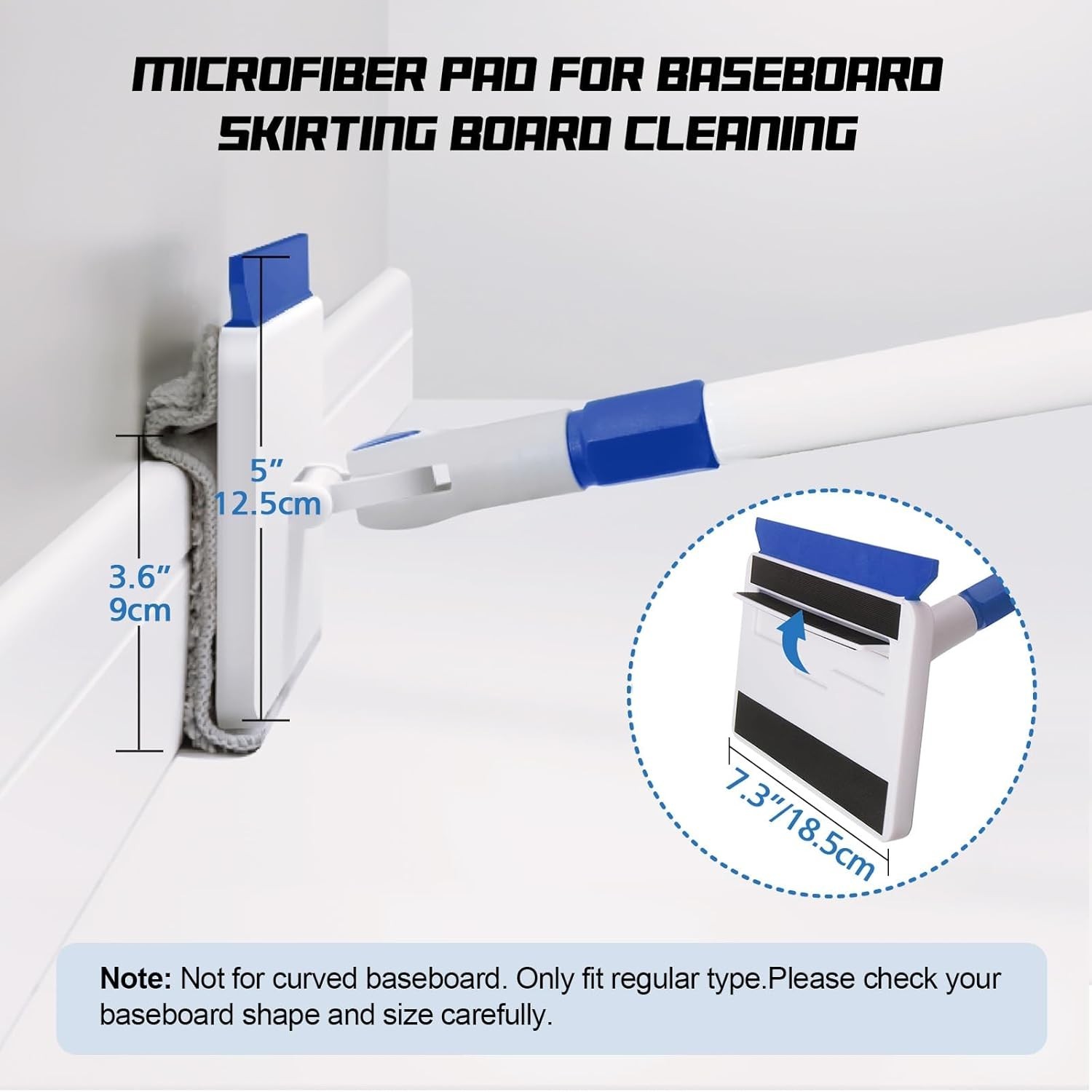 Effortless Baseboard Cleaner Tool with 60″ and 6 Reusable Microfiber Pads