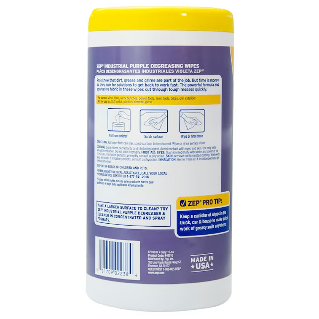 Zep Industrial Purple Wipes 65 -Count Degreaser