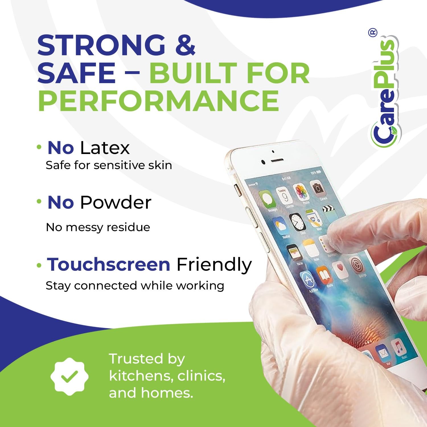 CARE PLUS Vinyl Gloves Clear Large Size 200 Count | Heavy Large,