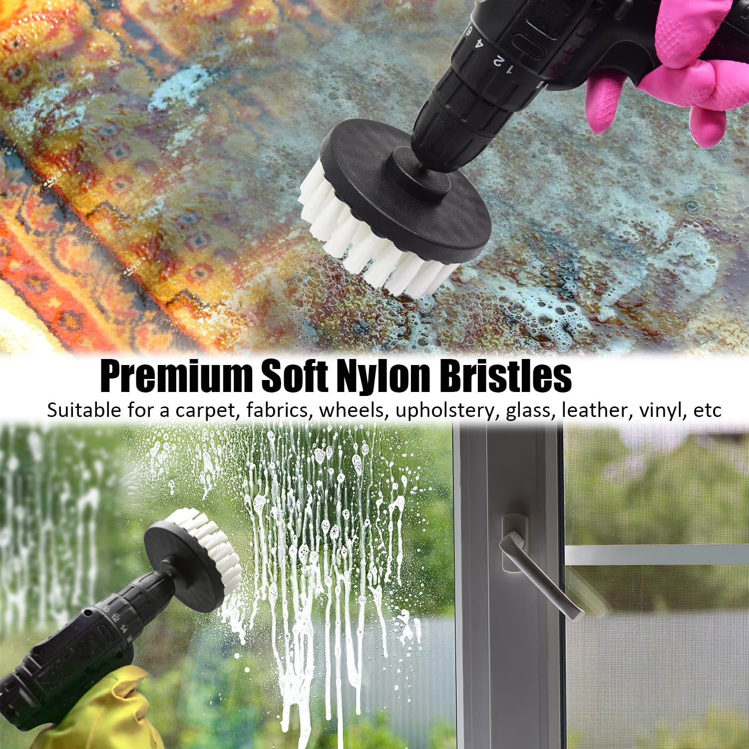Drill Brush Attachment Set, 7 Pack 1/4in Power Scrubber Brush + Extend Long R…