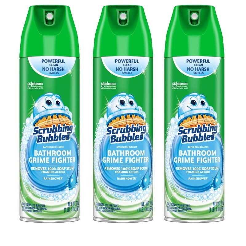 3 ~ Scrubbing Bubbles Rainshower Scent Bathroom Grime Cleaner 20 oz Foam Spray