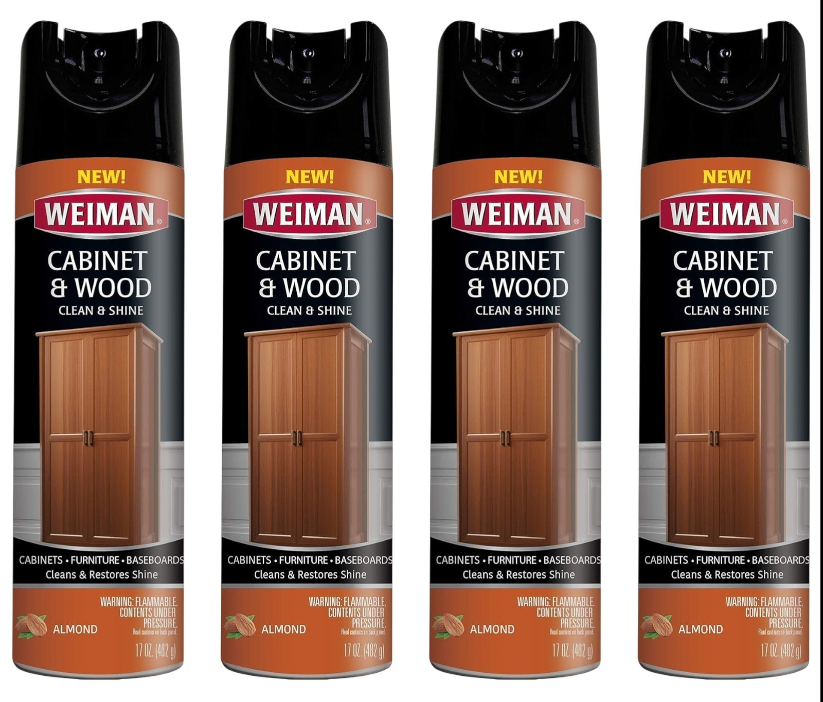 Weiman Furniture CABINET & WOOD Clean Restore Shine, Almond Scent 17oz (4-Pk)