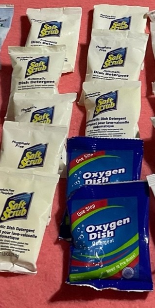 8 soft scrub 1.0/2 Oxygen 1.4oz individual packets automatic dishwasher soap
