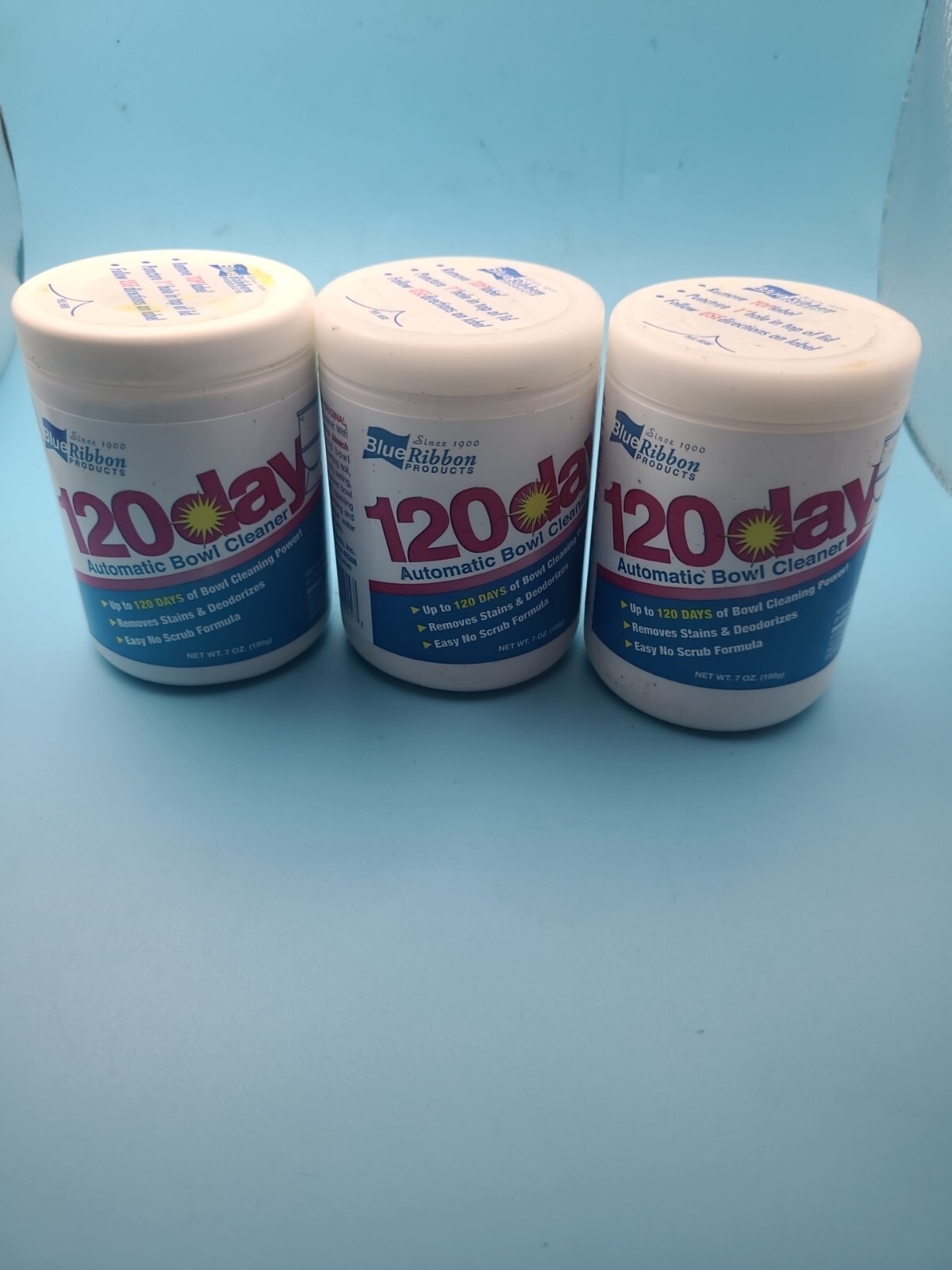 3 X Blue Ribbon Products 120 Day Automatic Toilet Bowl Cleaner 7 oz Each