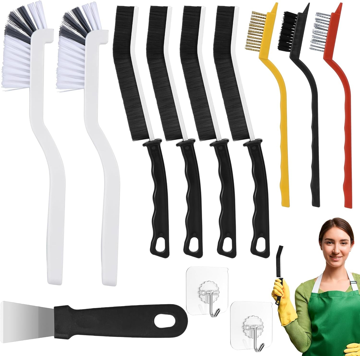 12PCS Grout Brush Set, Hard Bristle Crevice & Baseboard Tool | Crevice cleaning