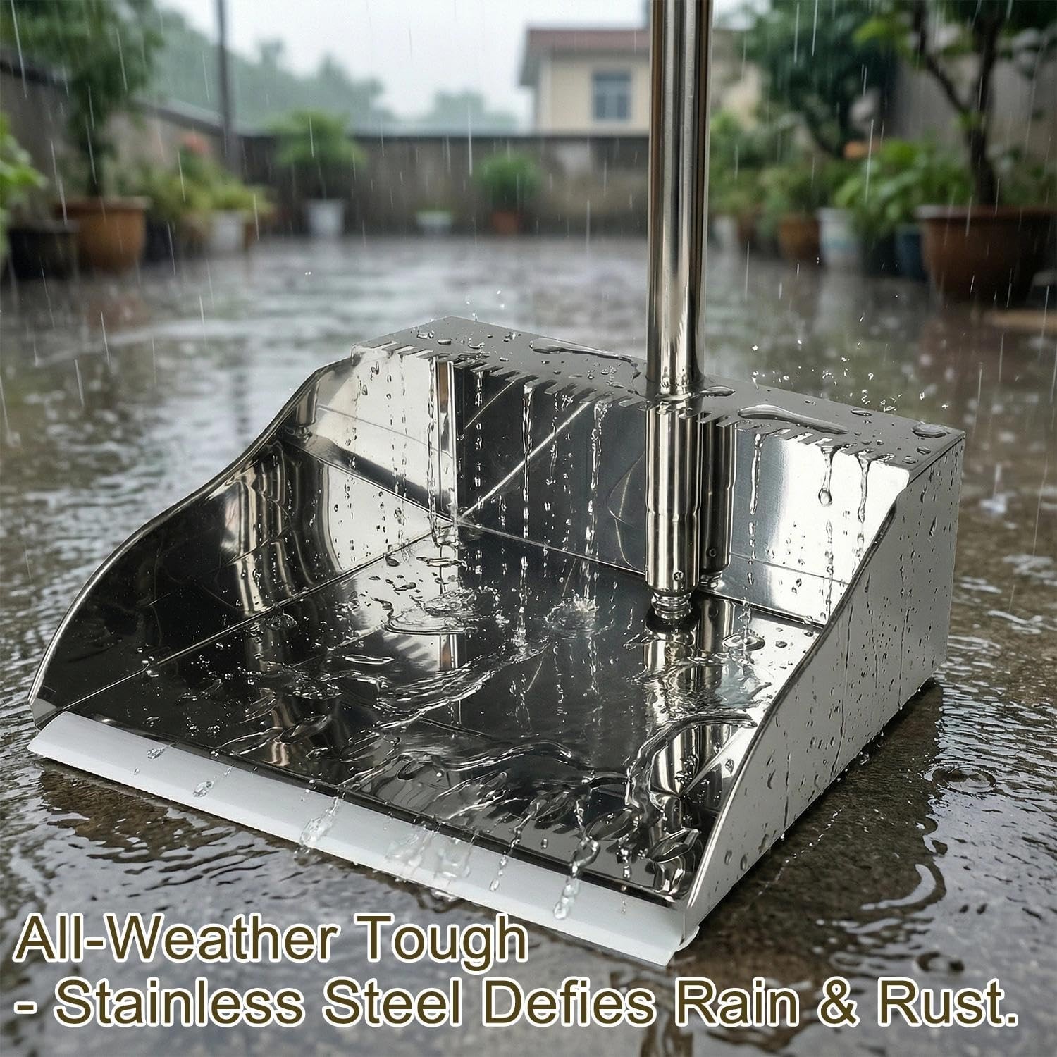 Metal Dustpan Long Handle Stainl Steel Dustpan, Heavy Duty Standing