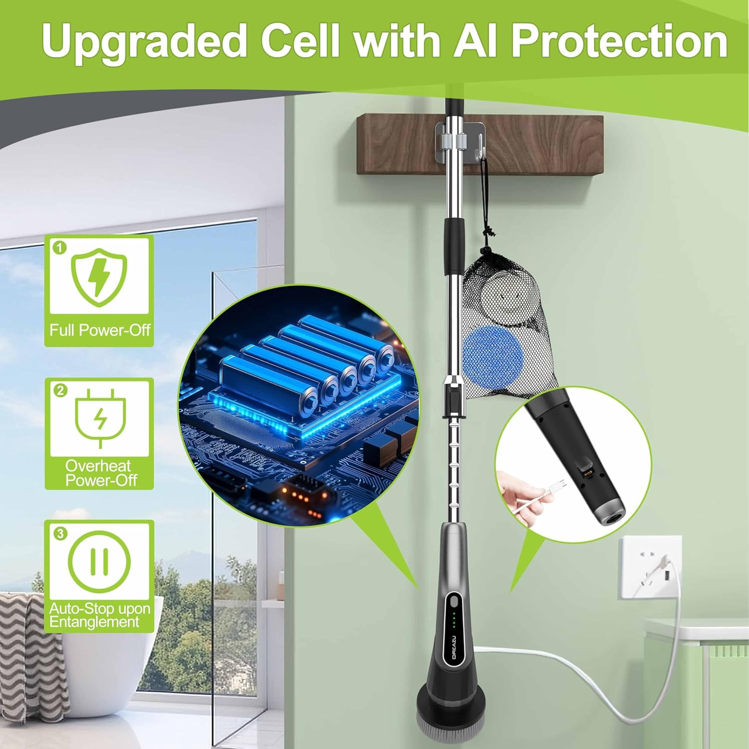 G2-Pro Electric Spin Scrubber – Upgraded 10-In-1 Scrubber Brush Electric, Retrac
