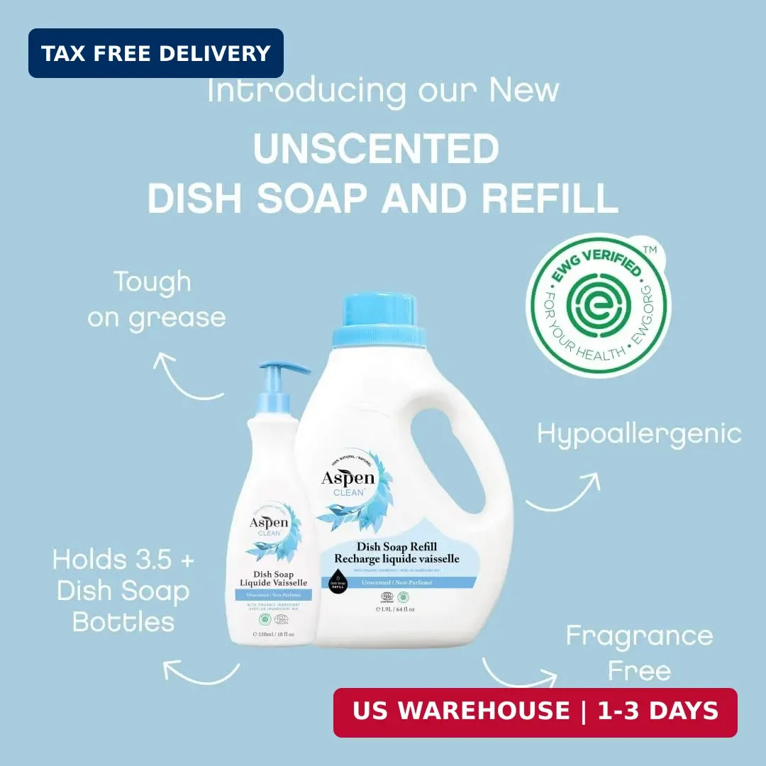 AspenClean | Dish Soap & Refill | Unscented | Liquid Dishwashing Detergent Soap
