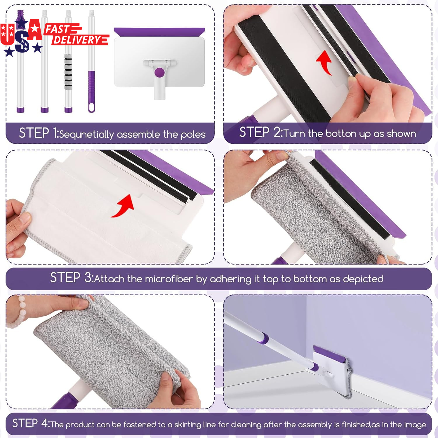 Baseboard Cleaner Tool with Handle, 60″ Extendable Long Handle Baseboard Cleaner