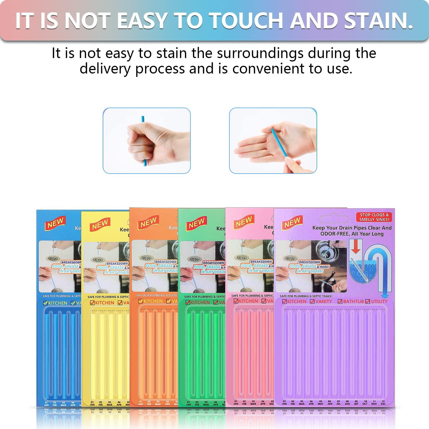 New Sani Sticks Drain Cleaner And Deodorizer 72 pack (Color Set 6)