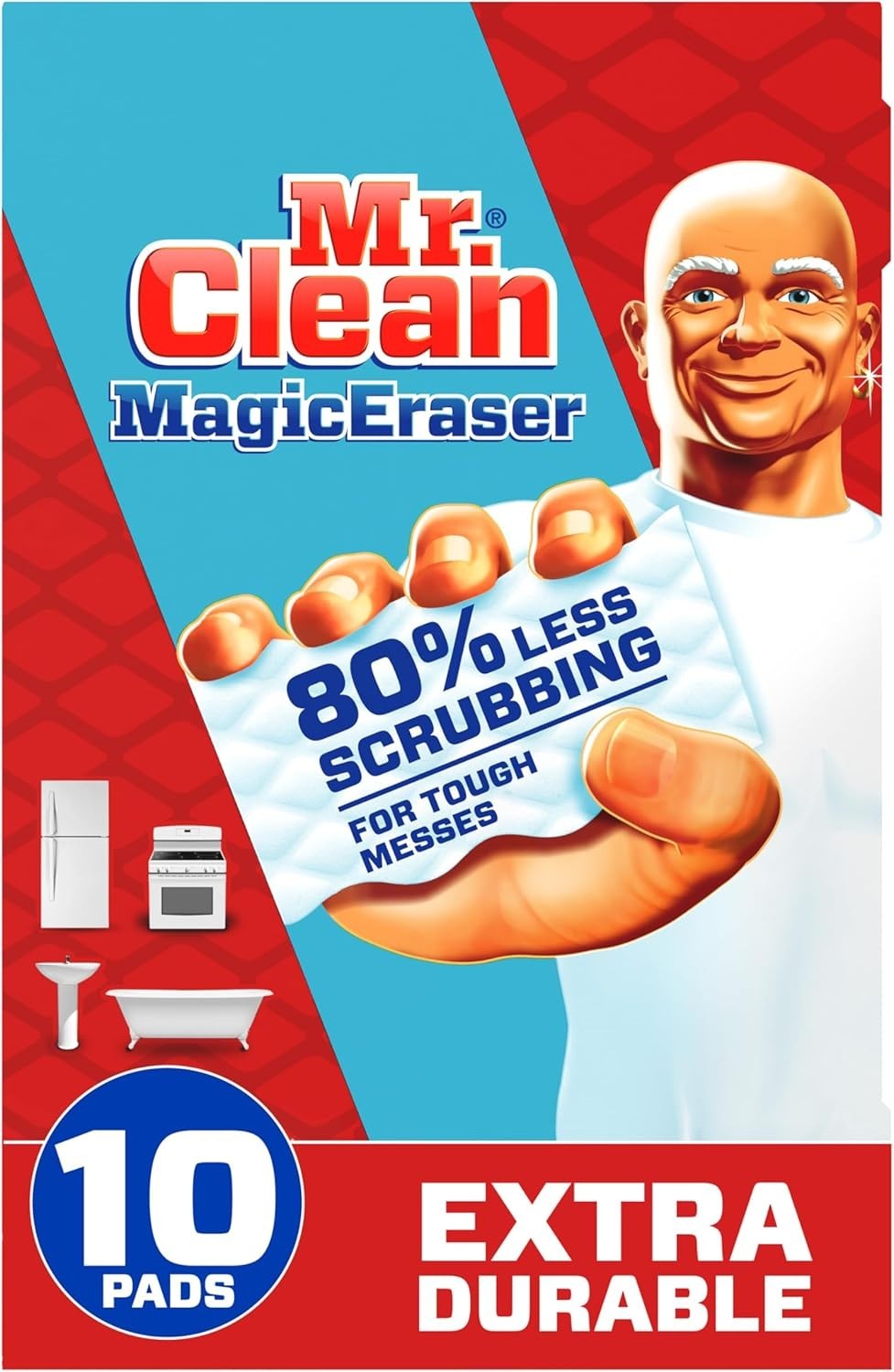 10 Ct Mr. Clean Magic Eraser Extra Durable, Multi Purpose Cleaner, Shoe,Bathroom
