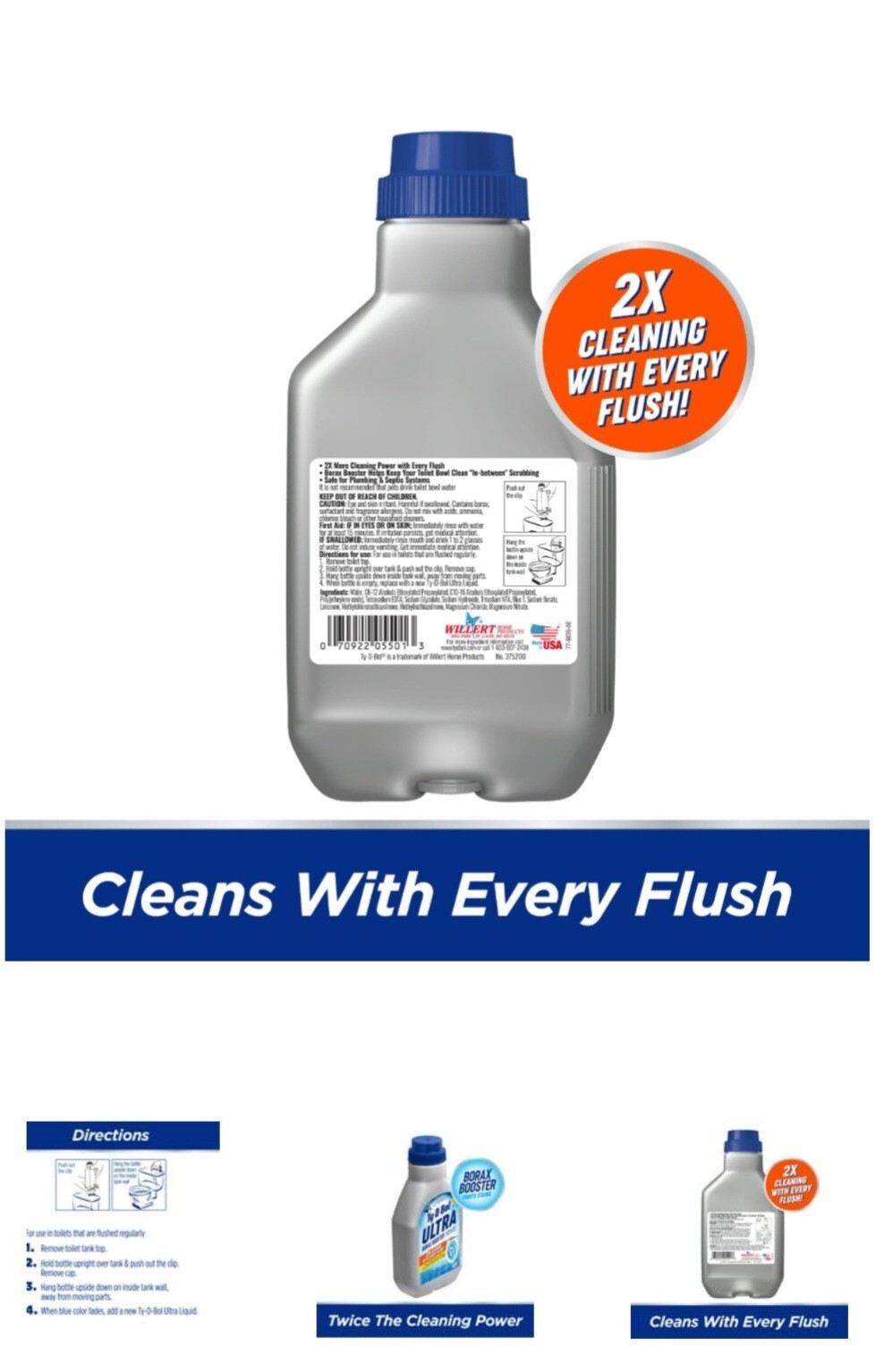 SINGLE BOTTLE TY-D-BOL BLUE ULTRA BOOSTER IN TANK LIQUID TOILET BOWL 2X CLEANER