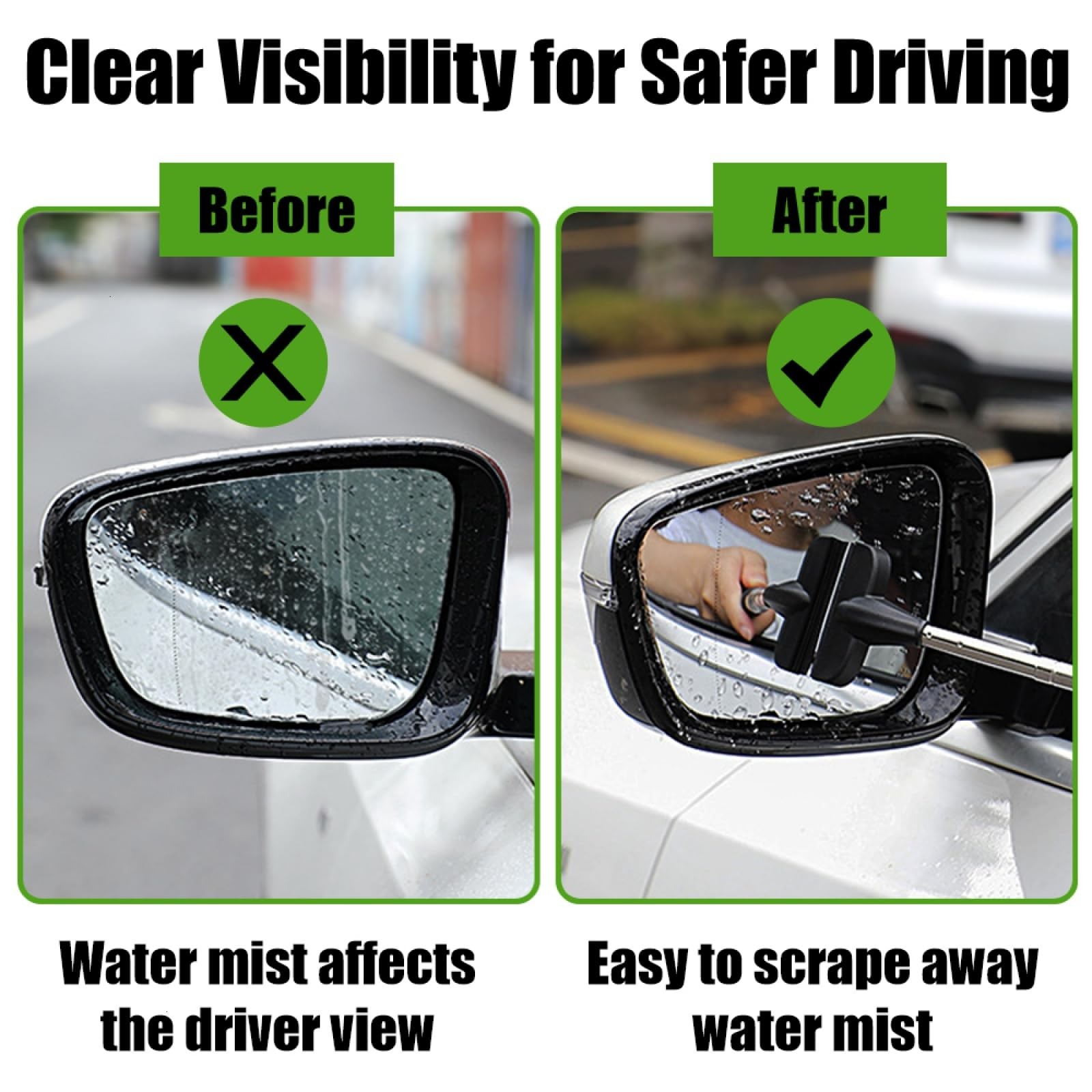 Side Mirror Squeegee Retractable Rearview Mirrors Wiper 38.6 inch Handle