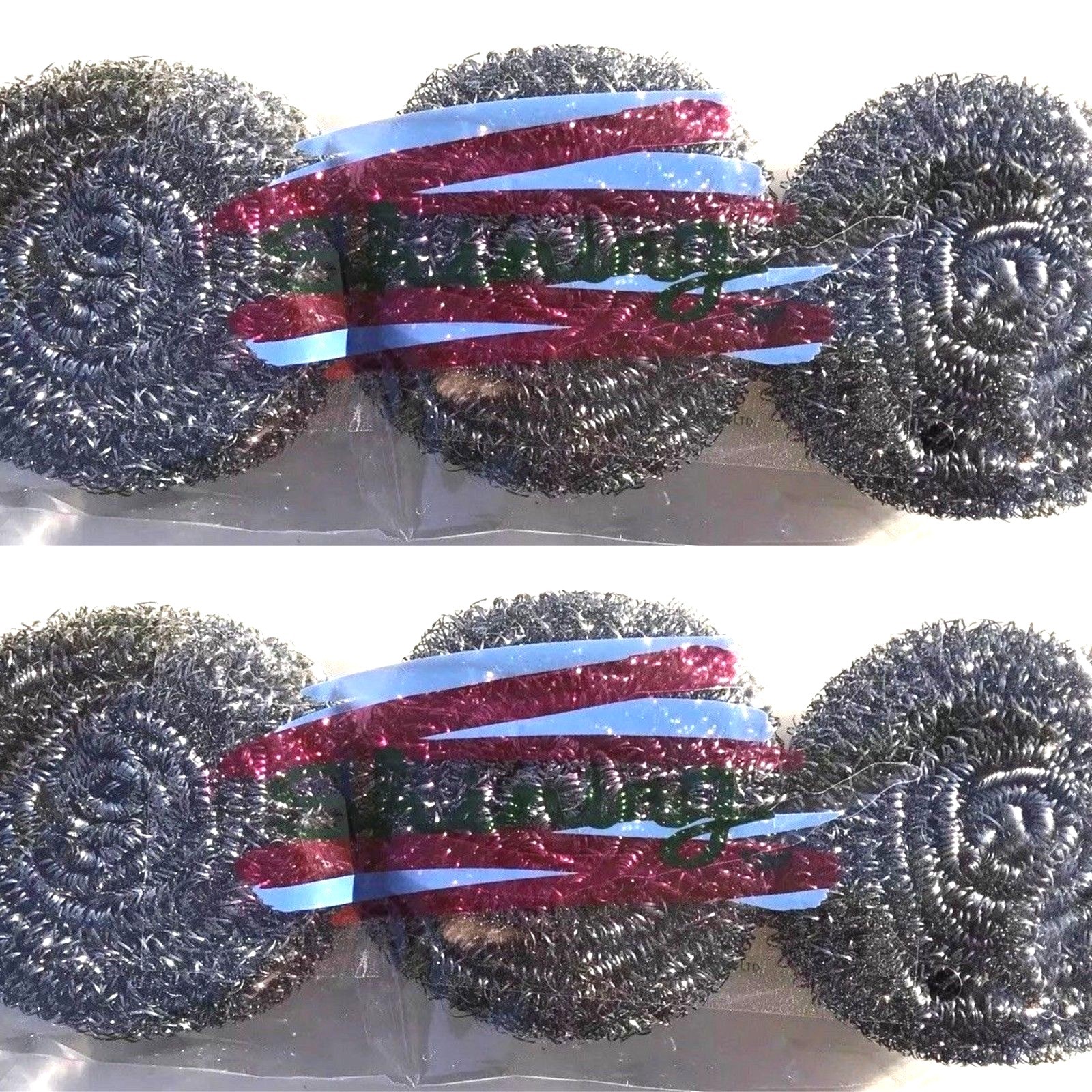 2 Packs 3 Pieces Shining Stainless Steel Sponges Scrubbers Scouring Pads