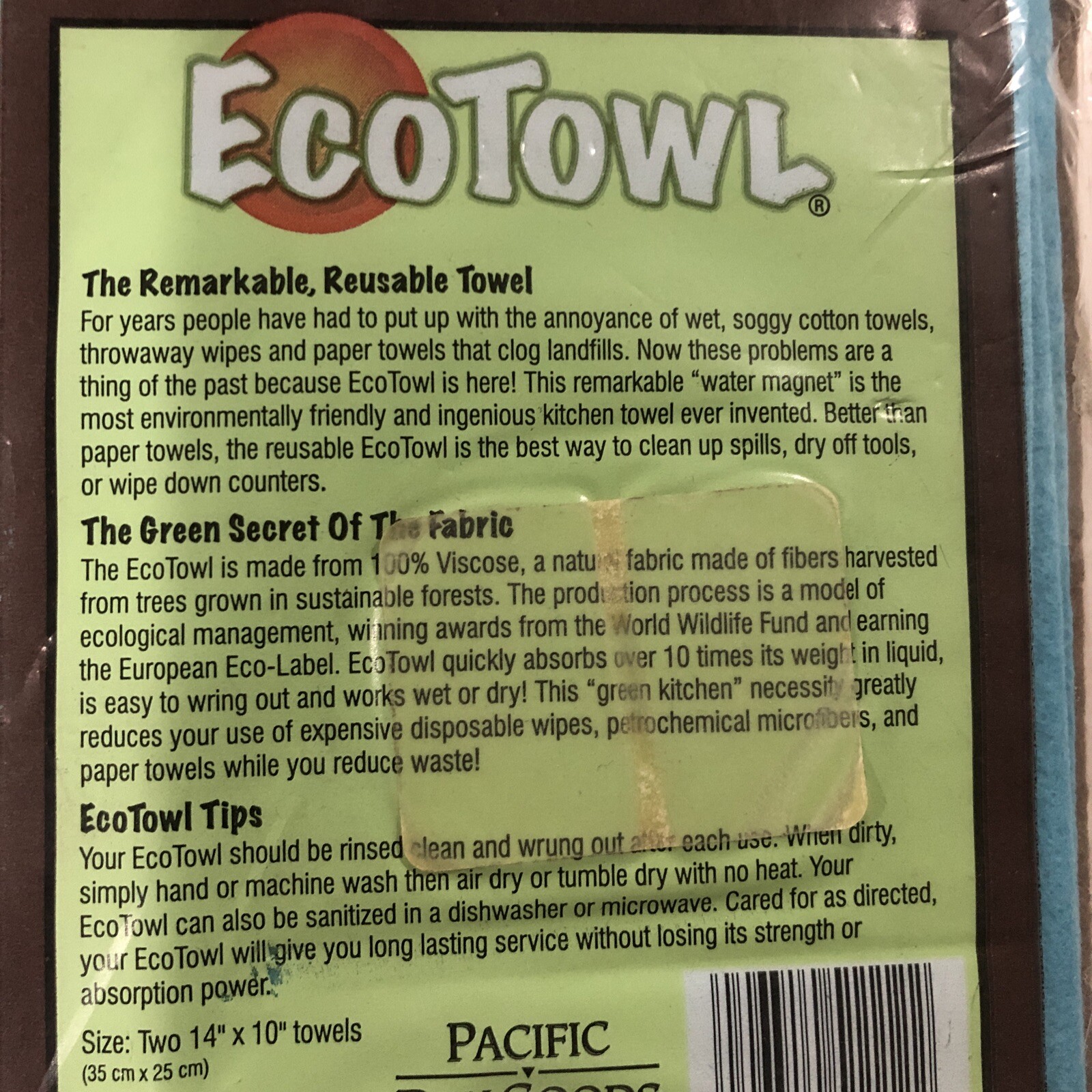 EcoTowl PACIFIC DRY GOODS ECOTOWEL 2 X 14″ X 10″ Germany USA 2006 New