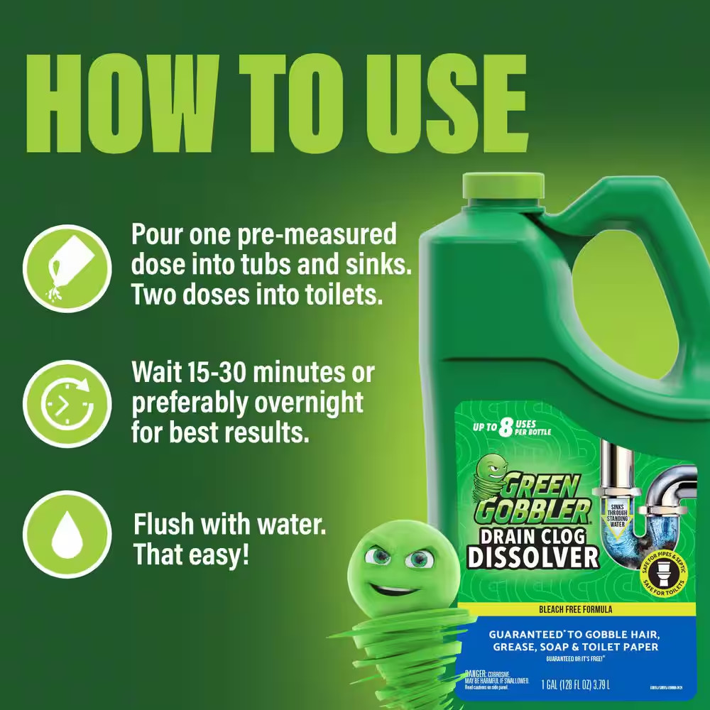 1 Gal. Drain Clog Dissolver and Remover, for Sinks, Tubs, Toilets and Showers Dr