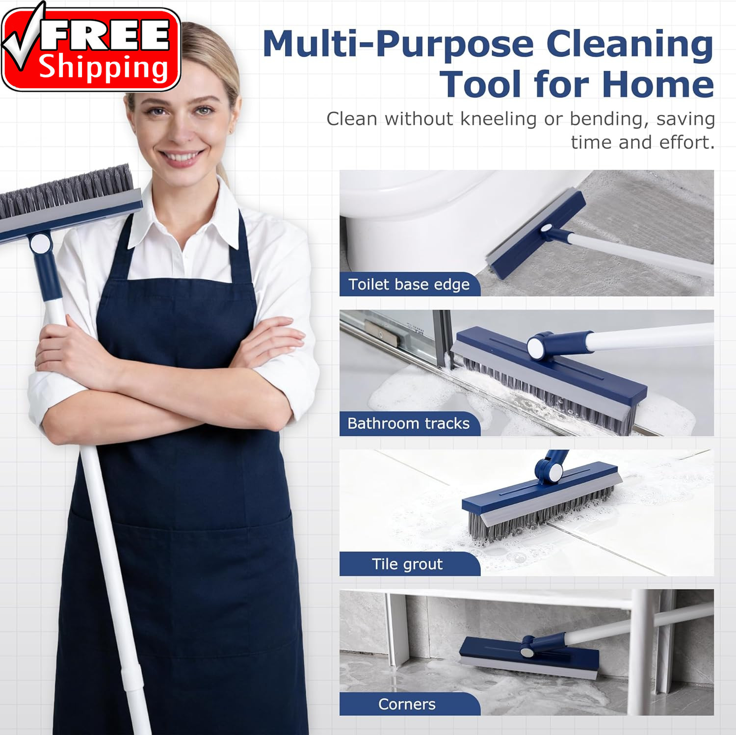 Grout Brush with Long Handle, Grout Cleaner Brush for Tile Floors, Stiff Bristle