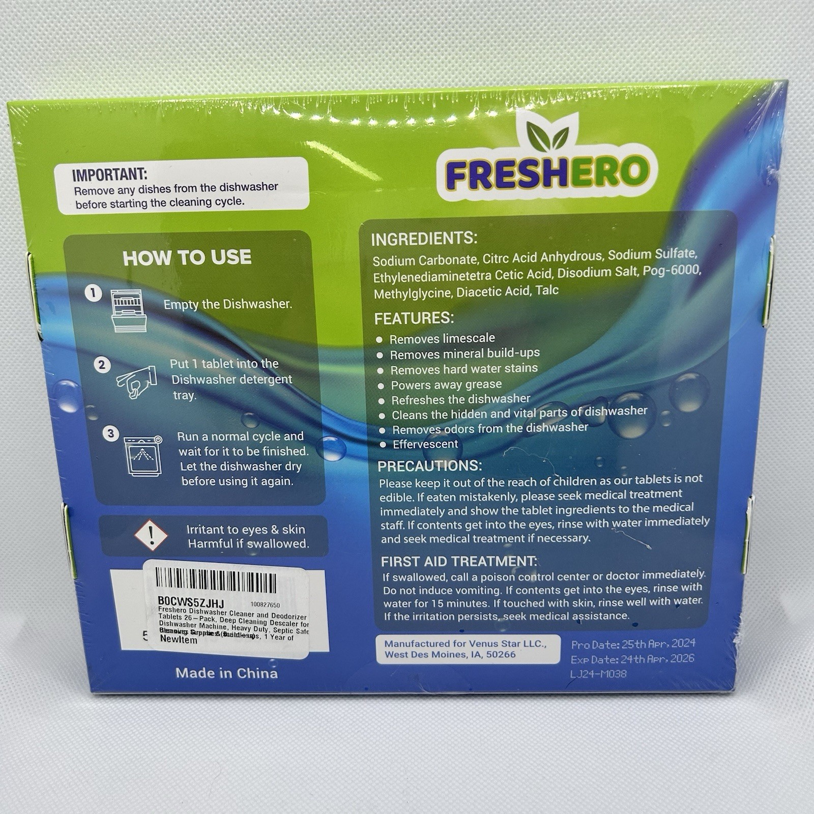 Freshero Dishwasher Cleaner and Deodorizer Tablets 26-Pack, Deep Cleaning Descal