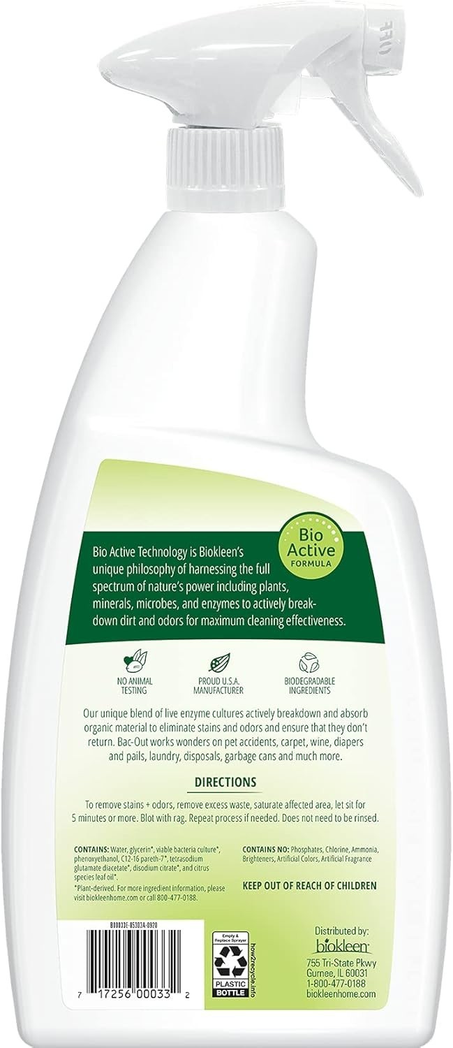 Bac-Out Natural Enzyme Cleaner Spray – 32 Fl Oz for Stains and Odors, Lime Fresh