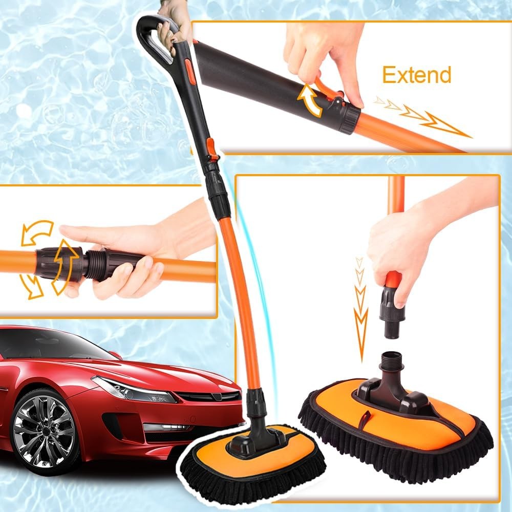 Orange Long Handle Chenille Microfiber Car Wash Brush