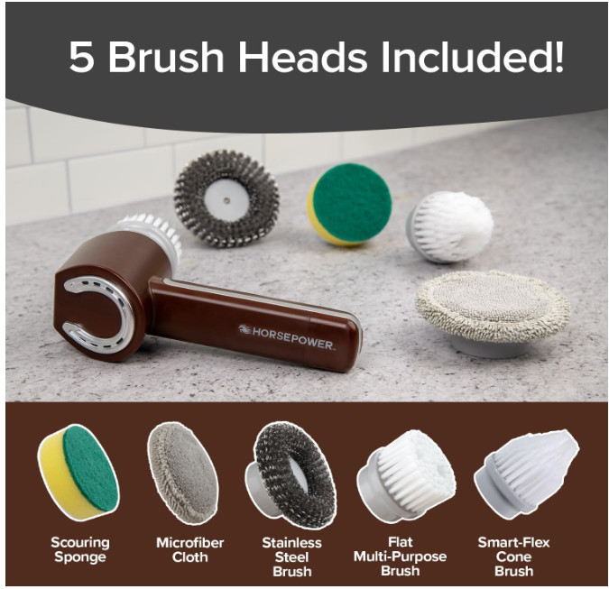 Horsepower Scrubber AS-SEEN-ON-TV Waterproof Rechargeable Handheld 350 RPM Inclu