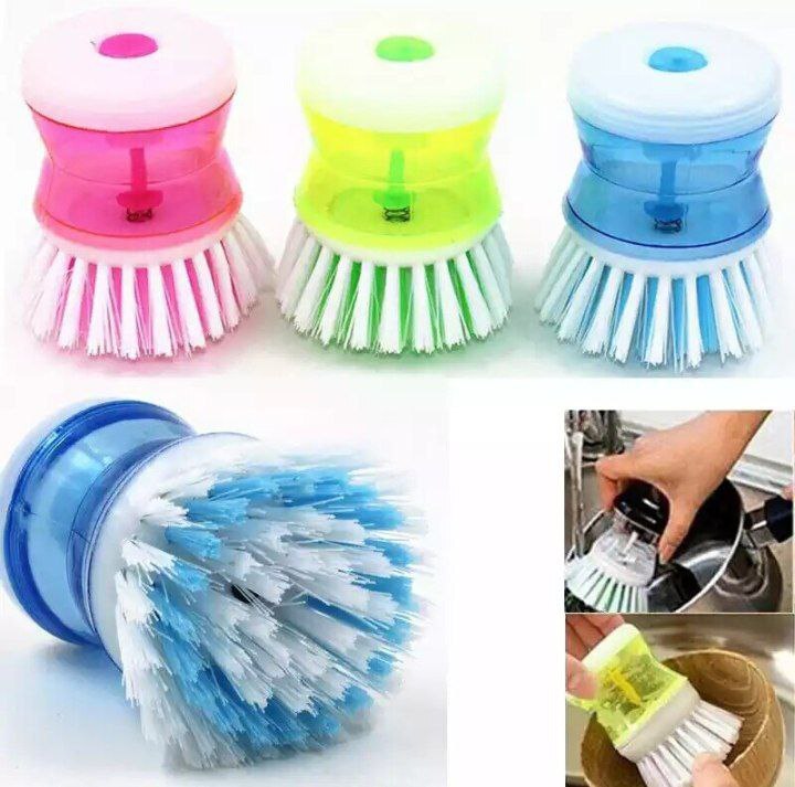 Kitchen Wash Pot Dish Brush Clean Utensils with Washing Up Liquid Soap Dispenser