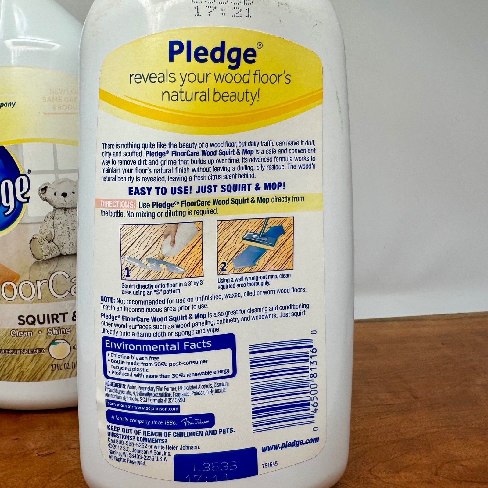 New Pledge FloorCare Wood Squirt & Mop Clean Shine Protect Citrus 27oz 2-Pack