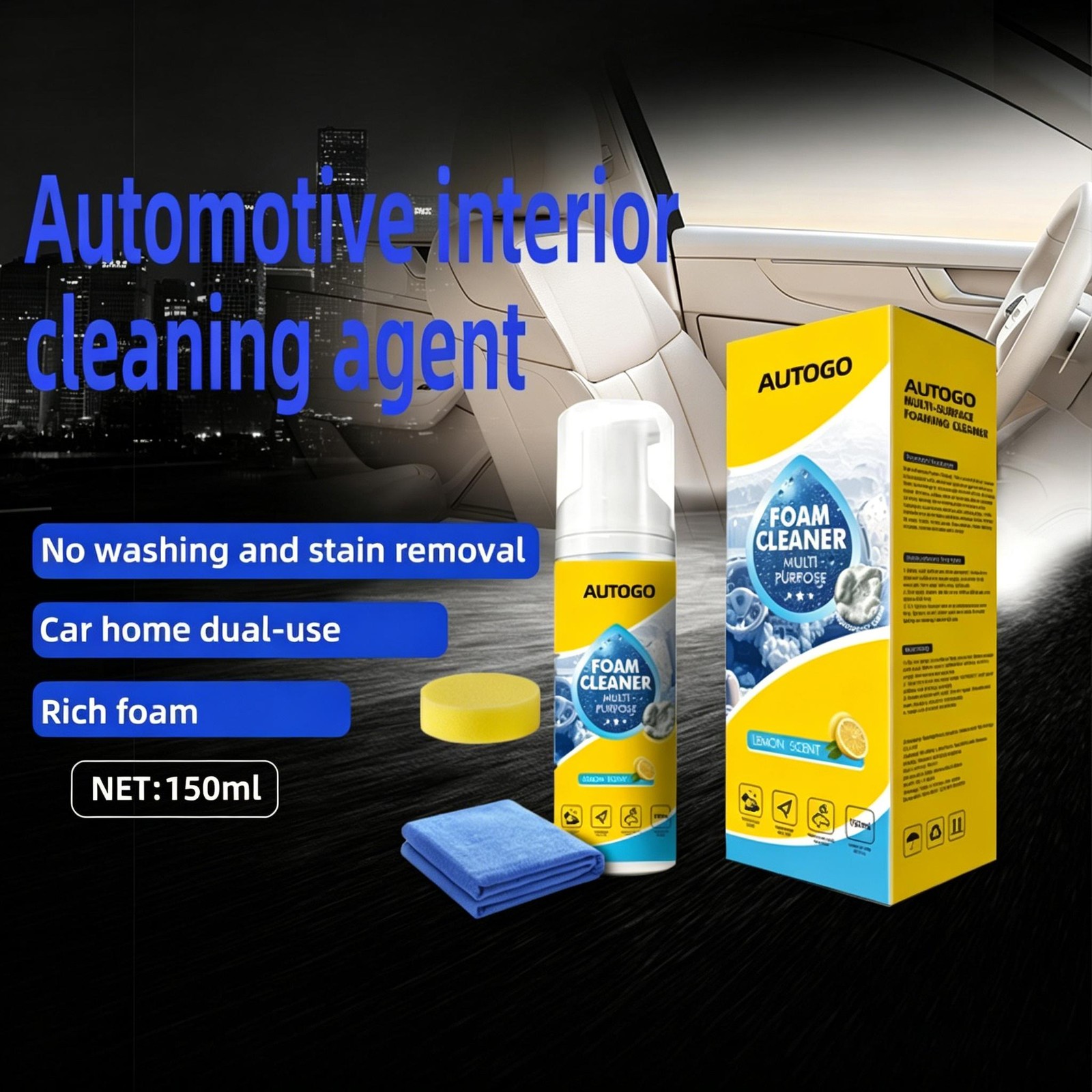 150ml 4-in-1 Multi-Enzyme Foam Cleaner,All-Purpose Spray 5oz with Sponge & Towel